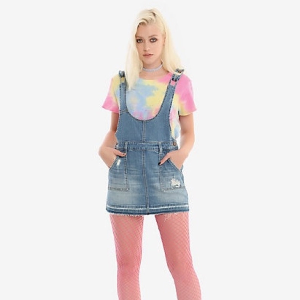 Hot Topic Denim Overall Skirt‎ Skirtall Distressed XS